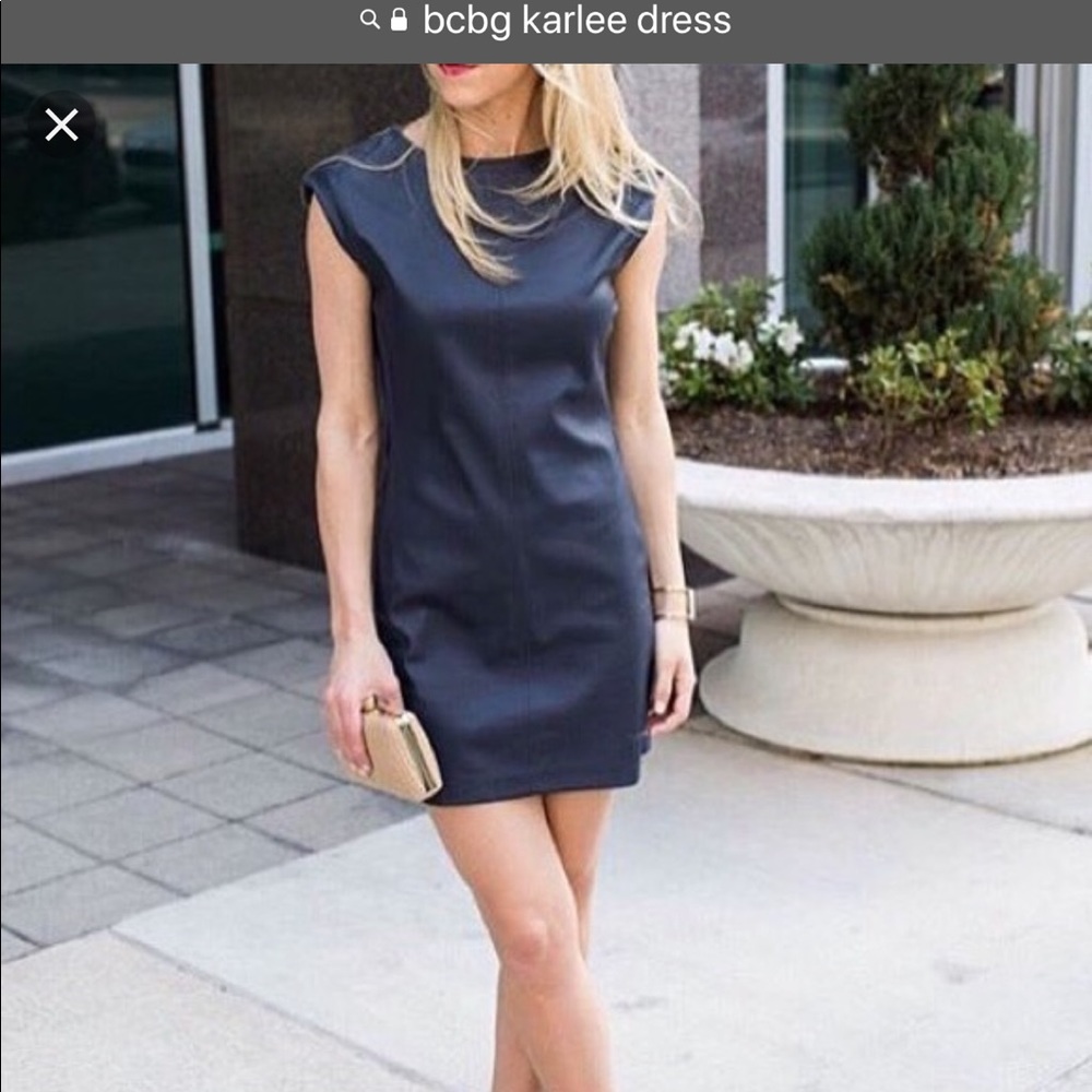 BCBG Karlie Navy Faux Leather Dress. *dress only*